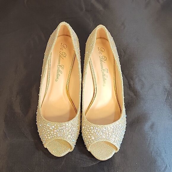 BRAND NEW DE BLOSSOM COLLECTION HALF-3 PEEP TOE SPARKLE EMBELLISHMENTS WEDGE - Picture 3 of 16